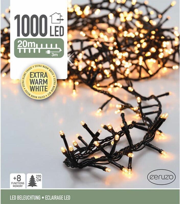 Ceruzo Micro Cluster - 1000 LED - 20 meter - 8 Lichtfuncties + Geheugen - extra warm wit