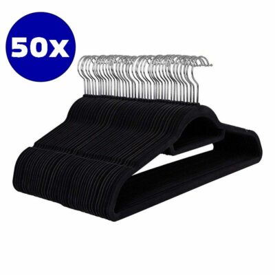 50 x Anti-slip Kledinghangers met Broeklat - zwart