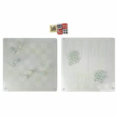 Glazen Spellenset (3-in-1) - Schaken, Backgammon, Checkers