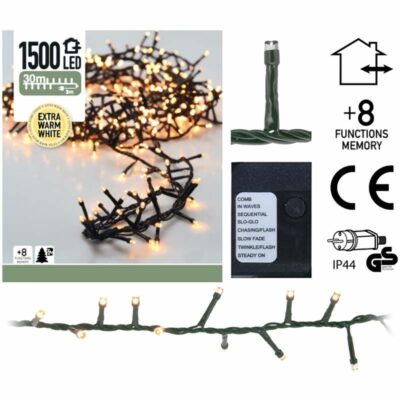 Micro Cluster 1500 LED's - 30 meter - extra warm wit - 8 functies + geheugen