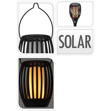 Progarden Solar Tuinlamp Fakkel Zwart - Led Vlameffect - 3-In1: Prikspot, Staand, Hangend
