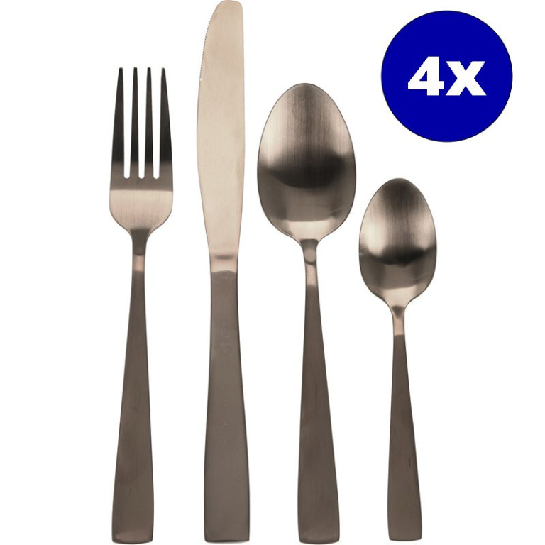 Excellent Houseware Bestekset 16-Delig – Luxe RVS in Mat Goud – Elegant & Stijlvol Tafelbestek