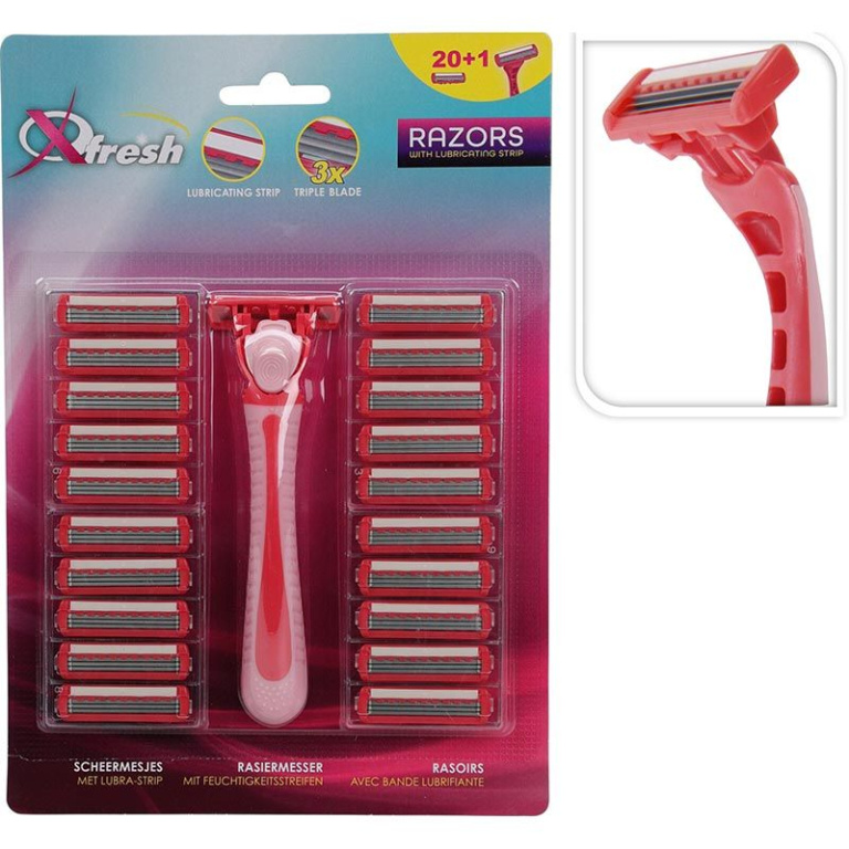 Xq Fresh Dames Scheermes – Comfortabel en Veilig – Houder + 21 Vervangmesjes, 3 Mesjes en Lubrastrip
