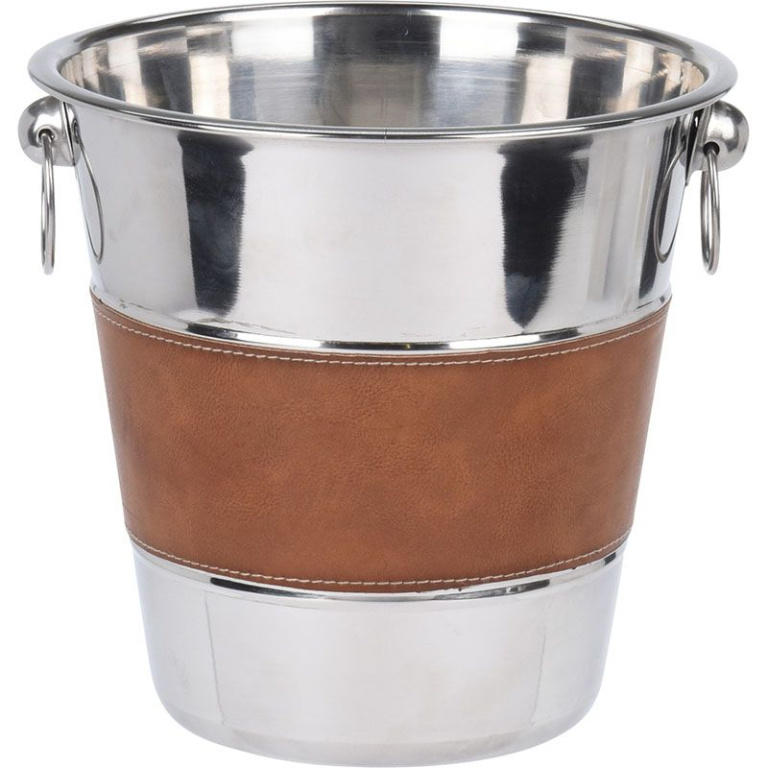 Luxe RVS Champagnekoeler Ø21 cm | Stijlvolle Wijnkoeler met PU Leren Band | IJsemmer voor Champagne, Wijn & Drankflessen