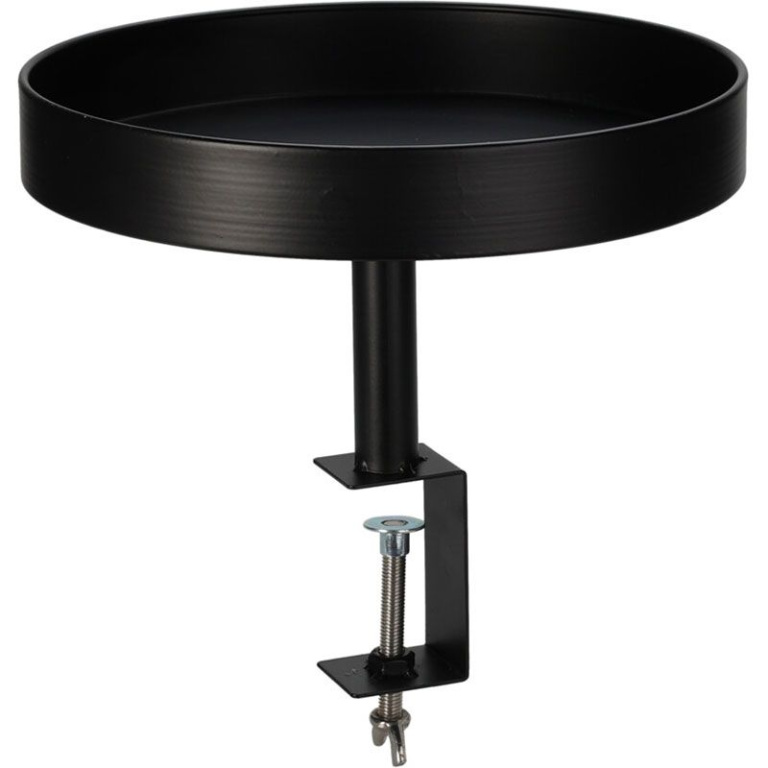 Premium Dienbladtafel Met Klem – Ø28 cm Zwart Metaal – Compact, Duurzaam & Stijlvol Voor Tafels van 1-6,5 cm – Perfect Voor Drankjes, Snacks & Decoratie