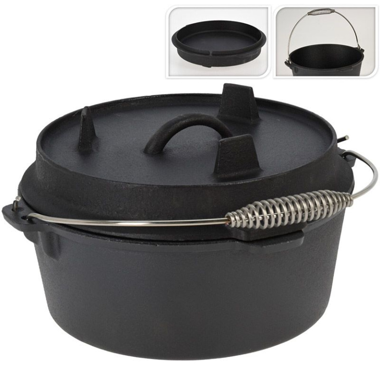 Dutch Oven Pan – 25 cm Gietijzer | Stevige All-in-One Kookpan | Veelzijdig Koken Voor Oven, BBQ & Buiten