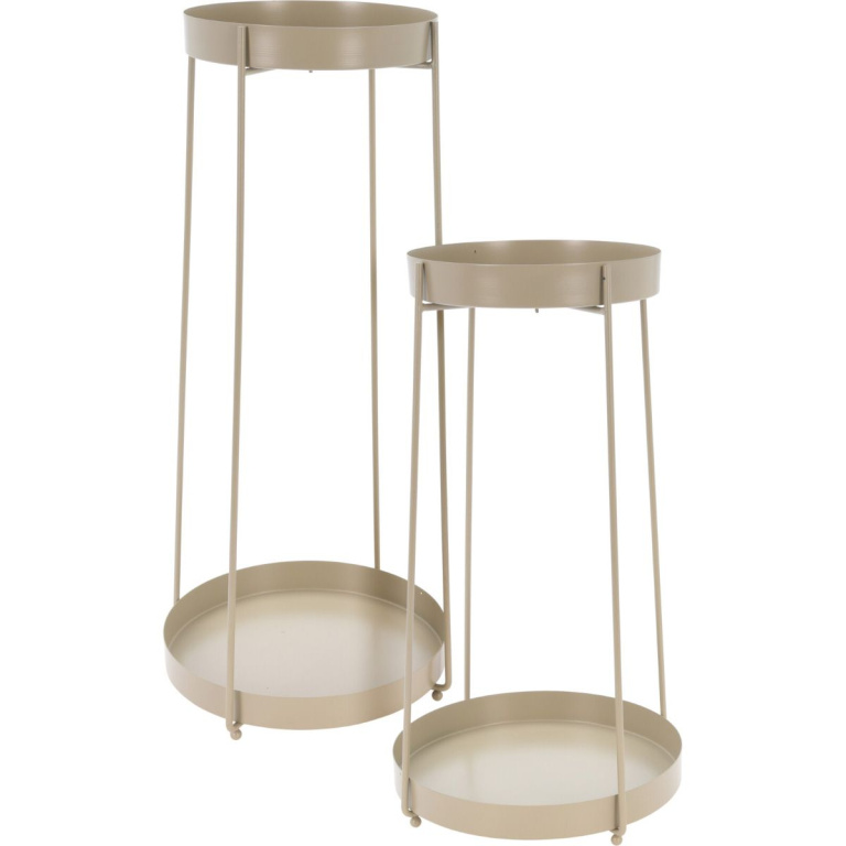 Luxe Plantenstandaard Set van 2 – Trends4You Metaal – Hoogtes 46 & 58 cm – Taupe – Elegant, Stevig & Perfect Voor Interieurstyling