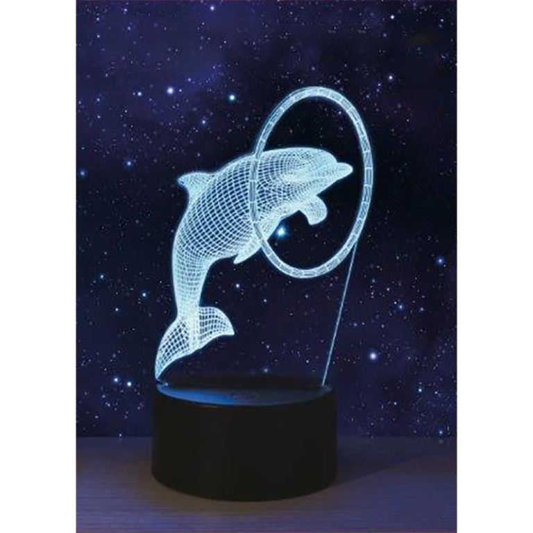 Gifts@Home 3D Illusie Lamp - Led - 7 Verschillende Kleuren - 15Cm - Dolfijn