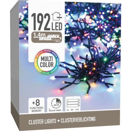 Clusterverlichting 192 Led -  1.4M - Multicolor - Batterij - Lichtfuncties - Geheugen - Timer