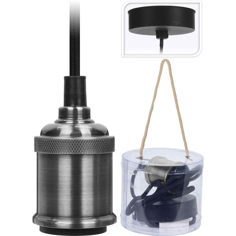 Hanglamp Snoerpendel Zilver – Industrieel & Stoer Design – E27 Fitting, Max 40W, Flexibel Ophangen