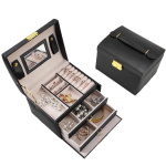 Ceruzo Luxe Sieradendoos met Spiegel – Zwart PU Leer Juwelenkistje, 3 Lagen & 12 Vakjes – Perfect voor Ringen, Kettingen & Armbanden