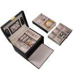 Ceruzo Luxe Sieradendoos met Spiegel – Zwart PU Leer Juwelenkistje, 3 Lagen & 12 Vakjes – Perfect voor Ringen, Kettingen & Armbanden