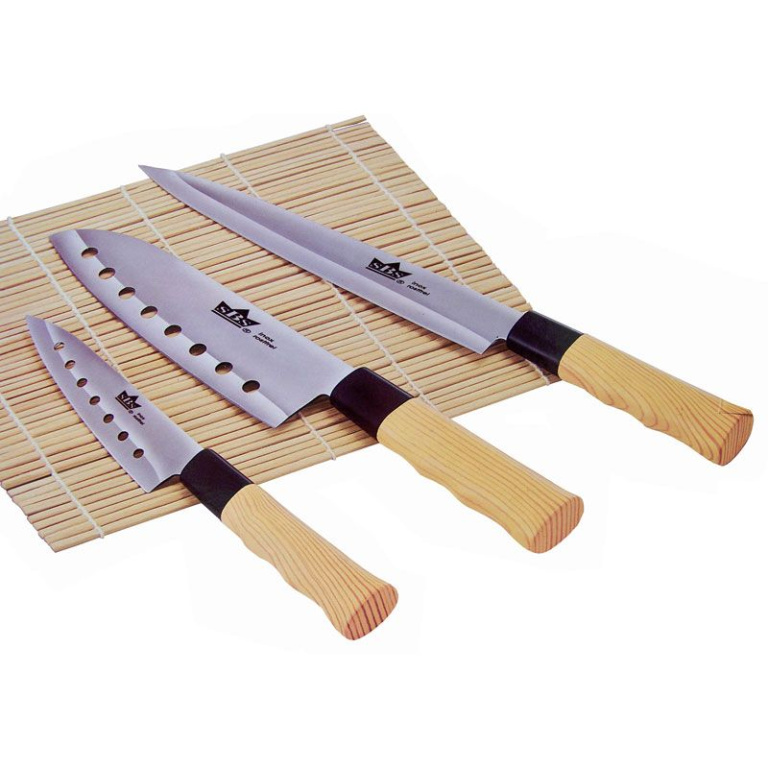 sBs Messenset Nara Asia – Luxe 3-delige Messenset in Houten Kist – Roestvrijstaal Chefmes, Uitbeenmes & Groentemes