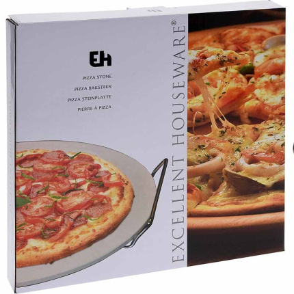 Excellent Houseware Pizza-Baksteen 33Cm Met Metalen Houder