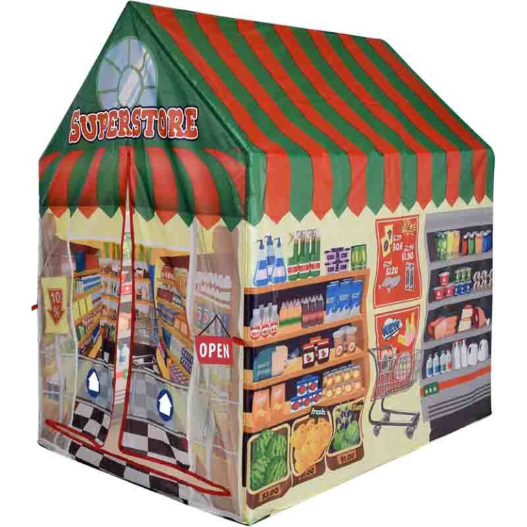 Kinderspeeltent Supermarkt – Speeltent met Vrolijke Supermarktprint | Stevig & Makkelijk Op Te Zetten | Ideaal Voor Fantasierijk Rollenspel Binnen