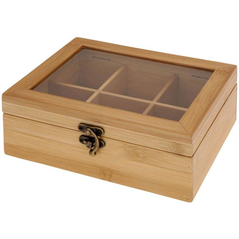 Premium Theekist van Milieuvriendelijk Bamboe – Luxe & Duurzame Opbergbox voor 72 Theezakjes – Transparant Raam & Elegant Sierslot voor Perfect Overzicht