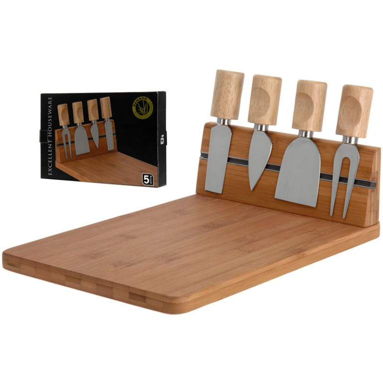 Excellent Houseware Bamboe Kaasplank met 4 Kaasmessen