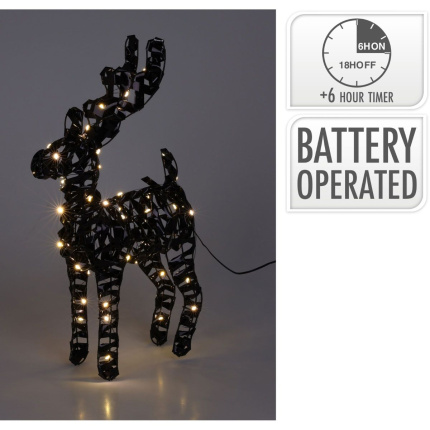 Verlicht Rendier – Zwart – 37 cm – 30 Warm Witte Microleds | Twisted Design voor Binnen