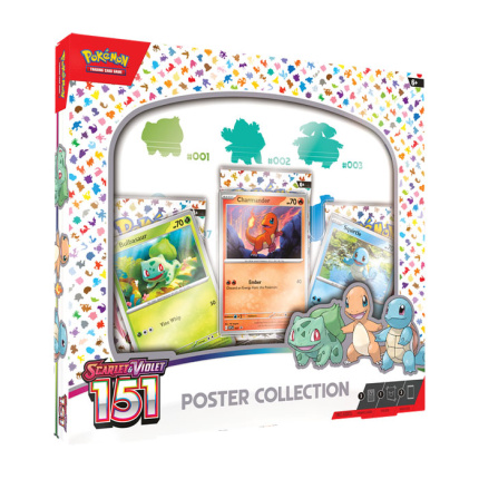 Pokémon TCG 151 Poster Collection – Bulbasaur, Charmander & Squirtle Foil Cards, Limited Edition Kanto Poster & Collector’s Set