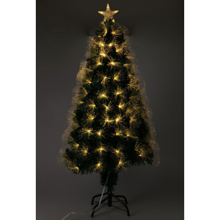 Kunstkerstboom 120 cm met Fiber Optic Verlichting – 135 LED – 8 Lichtstanden – Warm Wit – Inclusief Adapter