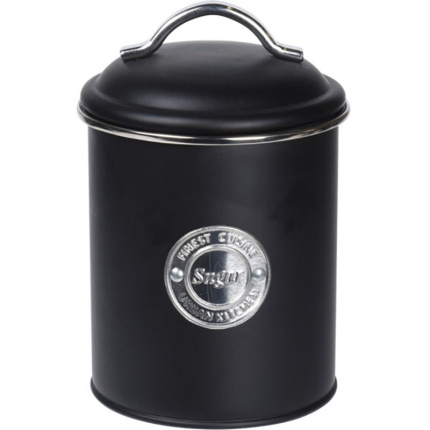 Excellent Houseware Voorraadbussen – Set van 3 – Klassiek Zwart – Metaal – Sugar, Tea & Coffee