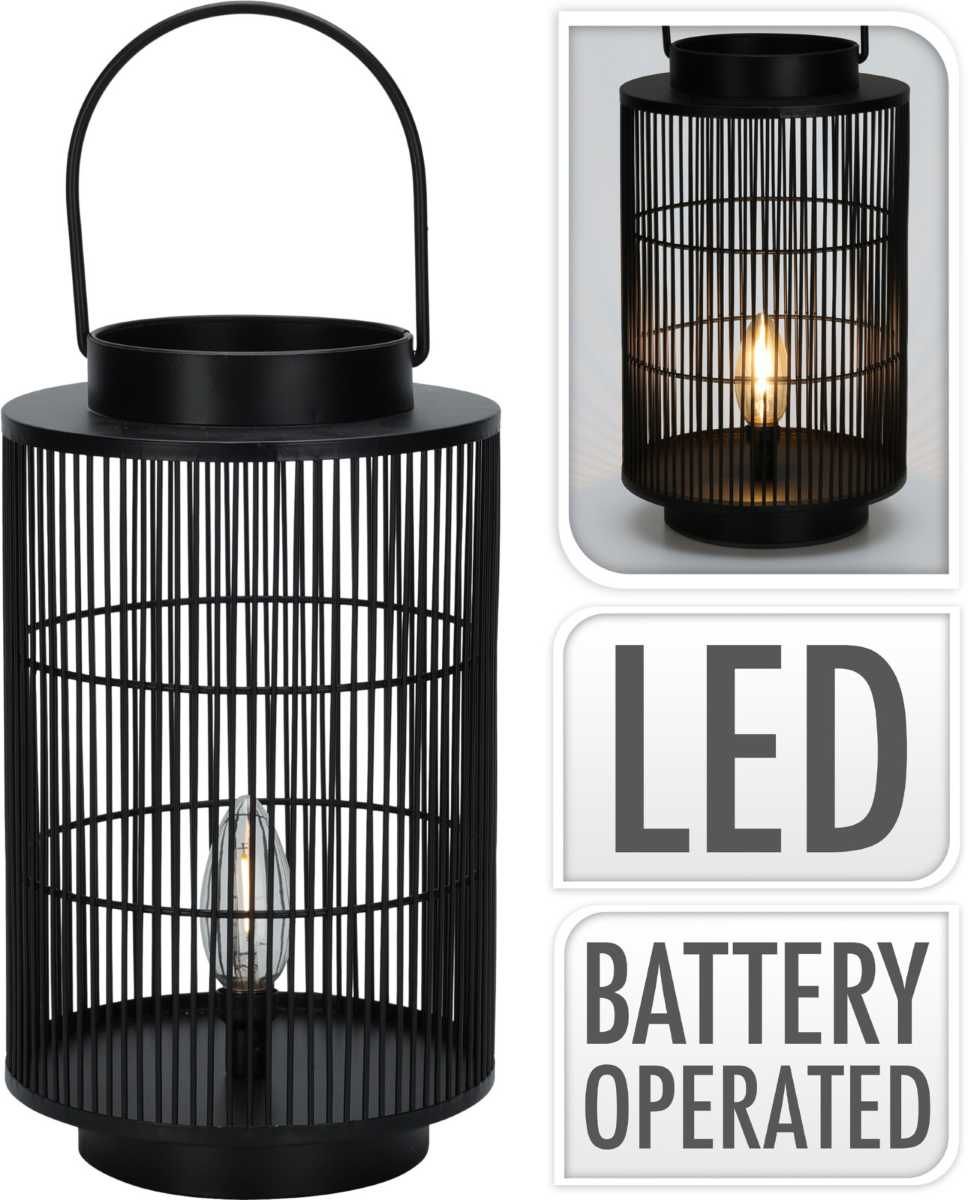 Lantaarn – Zwart Metaal, 30 cm (LED, batterij‑gevoed) Lantaarn – Zwart Metaal, 30 cm (LED, batterij‑gevoed)