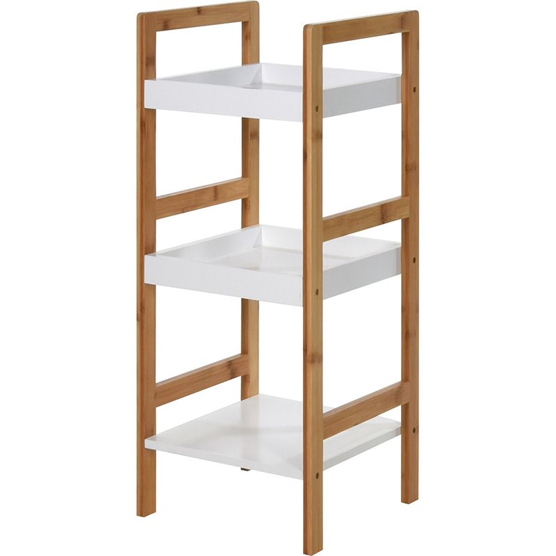 Bathroom Solutions Badkamerrek – 3 Laags – Bamboe Frame & Witte MDF Planken – Stijlvol & Functioneel – 30x30x72 cm Bathroom Solutions Badkamerrek – 3 Laags – Bamboe Frame & Witte MDF Planken – Stijlvol & Functioneel – 30x30x72 cm