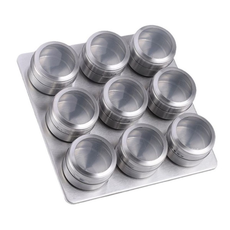 Ceruzo Magnetisch Kruidenrek – 9 RVS Kruidenpotjes | Trendy & Ruimtebesparend