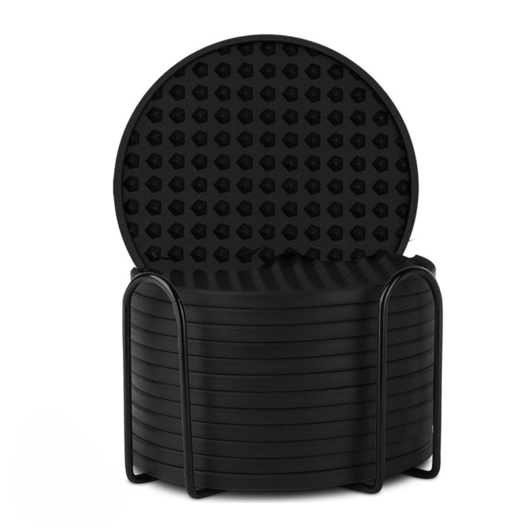 Ceruzo Siliconen Onderzetters met Houder – Set van 12 – Anti-Slip, Warmte- en Waterbestendig – Zwart
