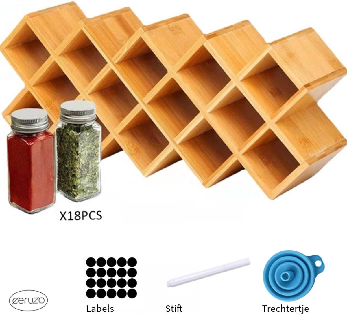 Ceruzo Kruidenrek Met 18 Glazen Kruidenpotjes - Met Labels En Stift Ceruzo Kruidenrek Met 18 Glazen Kruidenpotjes - Met Labels En Stift