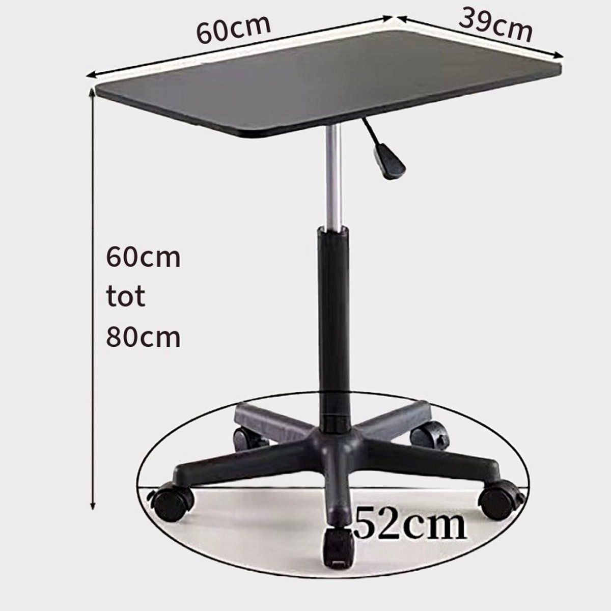 Ceruzo Bijzettafel – Hoogte Verstelbaar 60–80 cm – Gasveer – Zwart Ceruzo Bijzettafel – Hoogte Verstelbaar 60–80 cm – Gasveer – Zwart