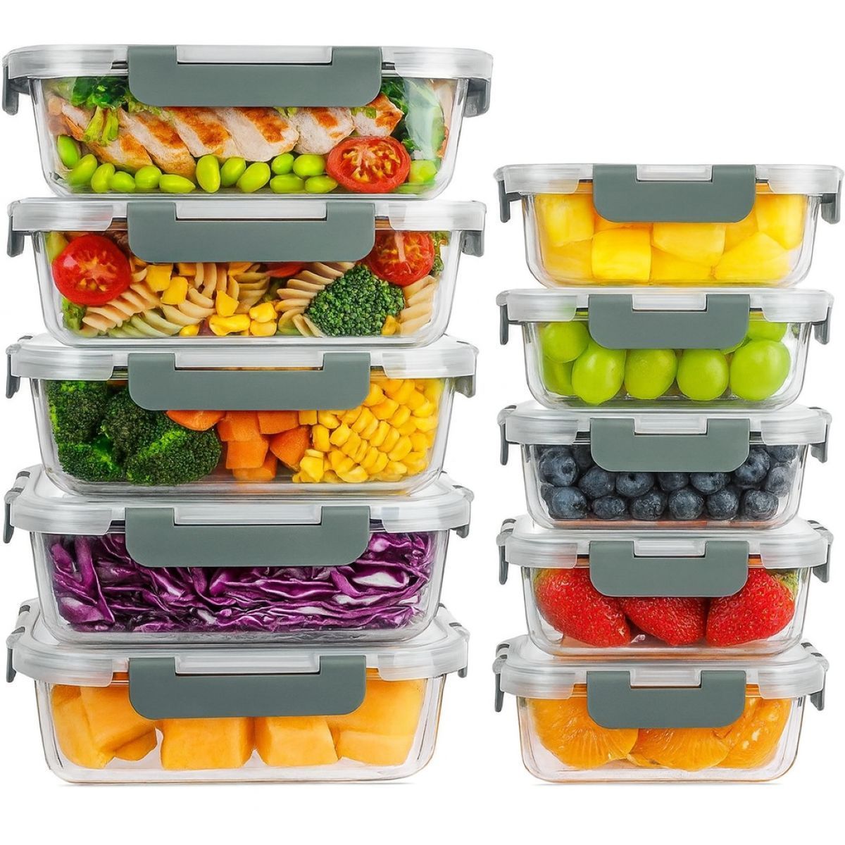 Ceruzo Meal Prep Bakjes - 10 Stuks Vershoudbakjes - Glas Ceruzo Meal Prep Bakjes - 10 Stuks Vershoudbakjes - Glas
