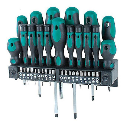 Brüder Mannesmann Schroevendraaier & Bitset – 37-Delig – Green Line Professionele Kwaliteit – Anti-Slip & Magnetisch – Inclusief Wandrek